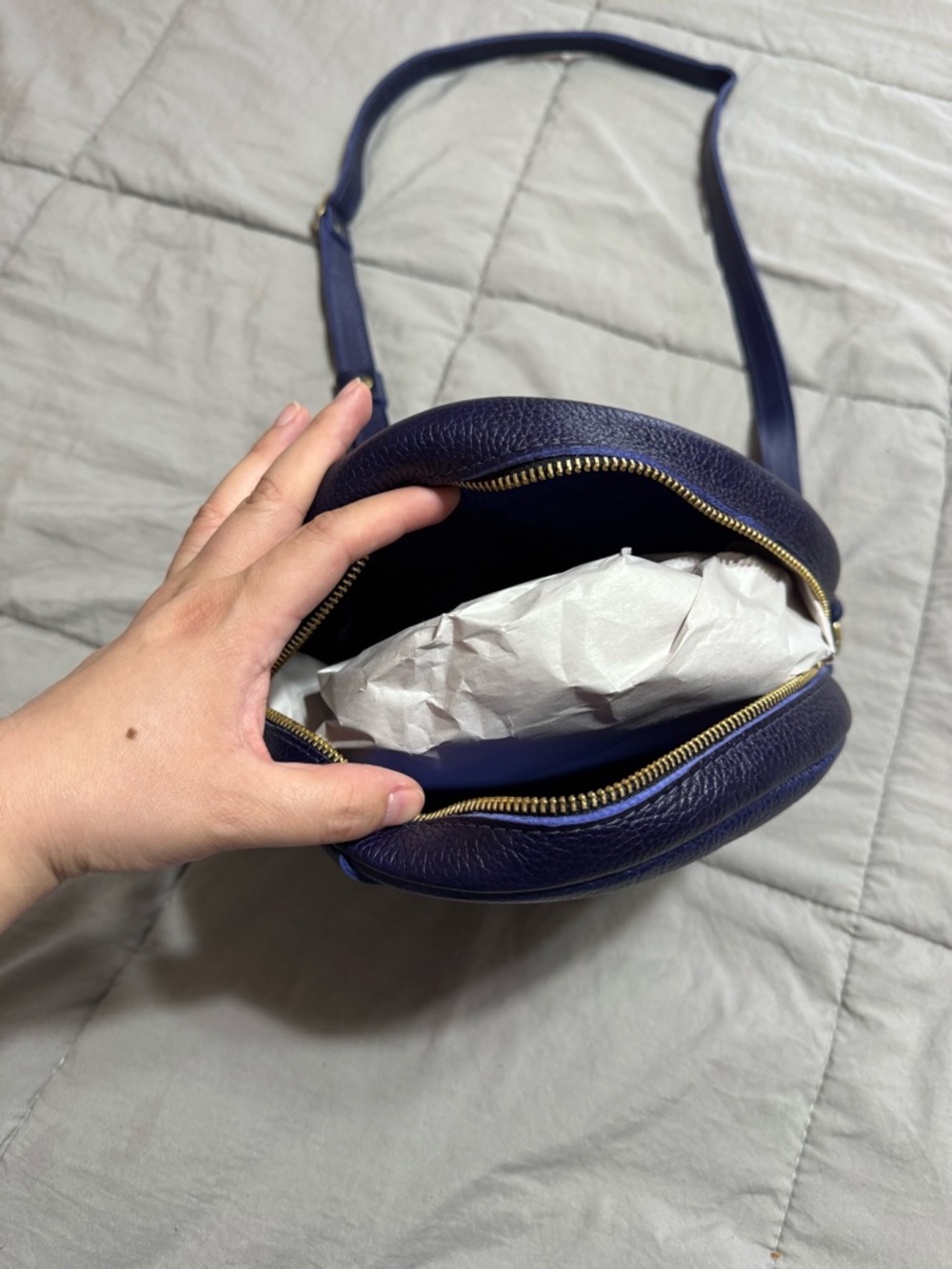 Portland Leather Circle Crossbody in Cobalt - Picture 6 of 11